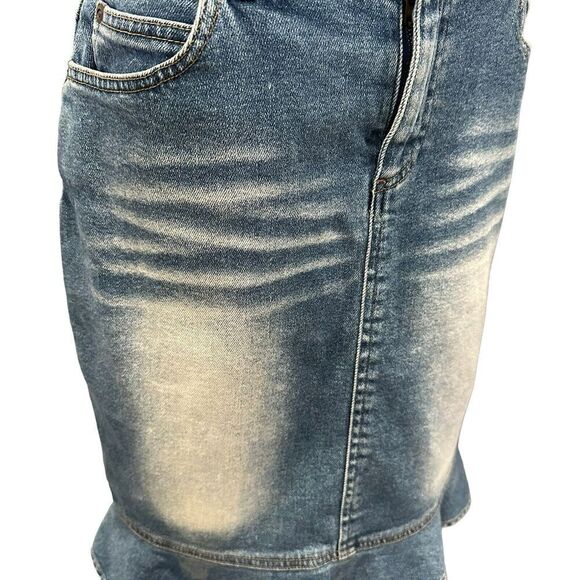 Y2K Mossimo Denim Jean Midi Skirt Ruffle Hem Size 3 Small Boho 90’s - Picture 2 of 8